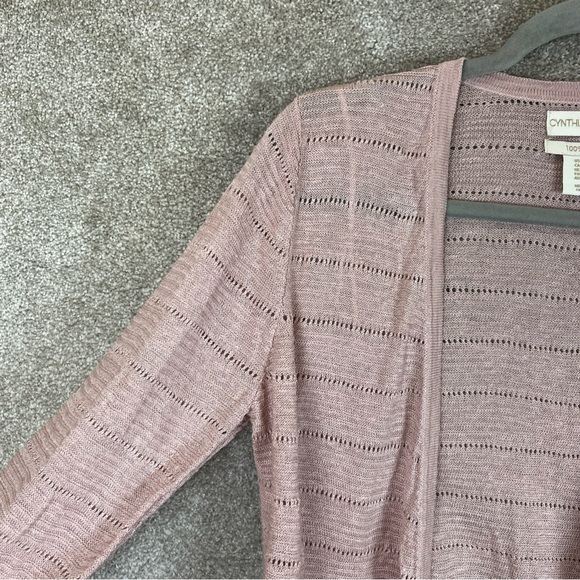 Cynthia Rowley Cardigan Womens Medium Pink Linen Long Sleeve Open Front- 1959* - Picture 9 of 11